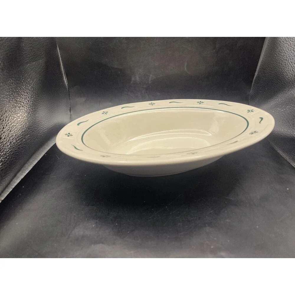 Longaberger Pottery Woven Traditions Green Oval Vegetable Serving Dish USA 12 In